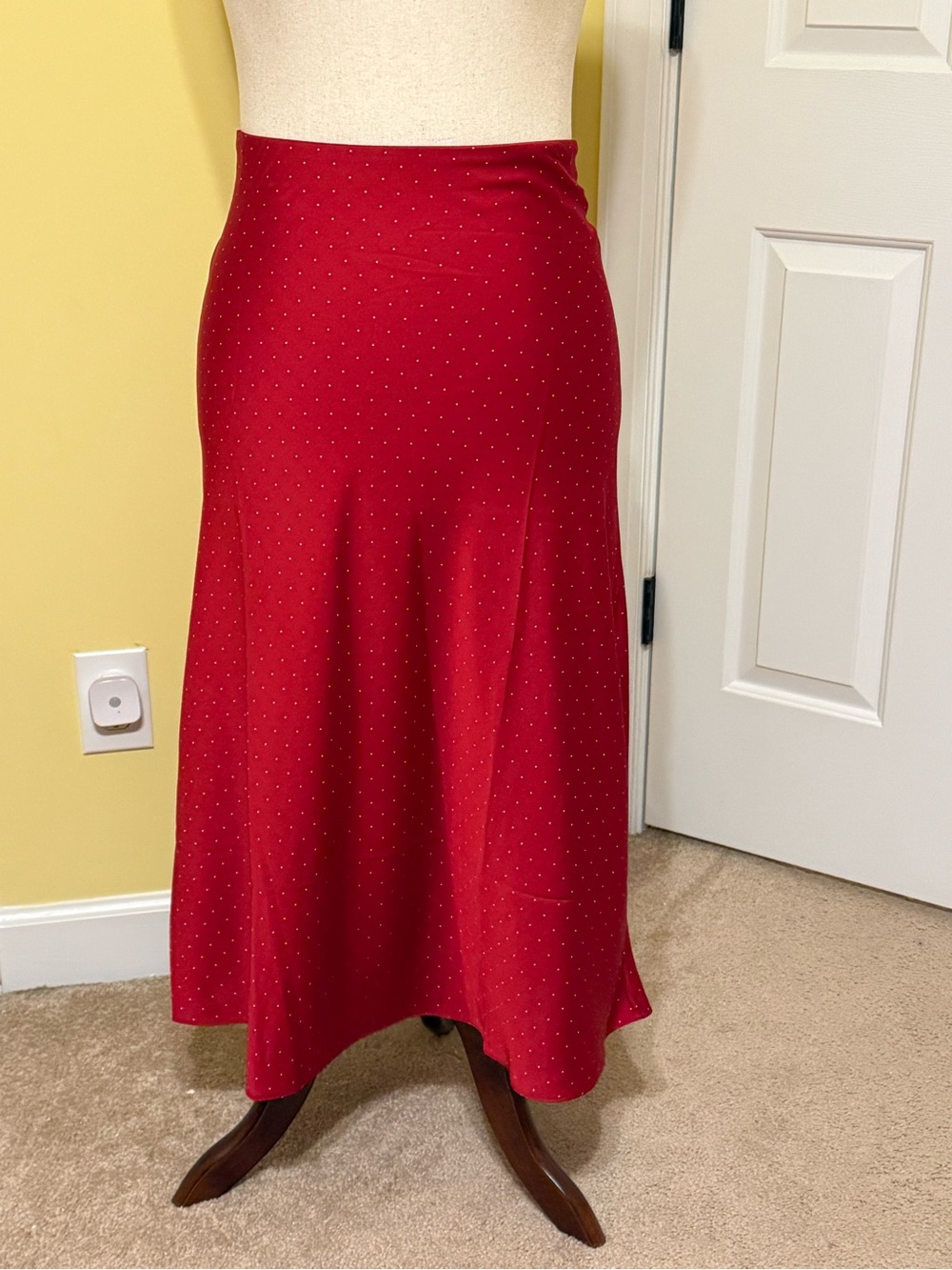 J. Crew Red Midi Skirt with Tiny White Dots